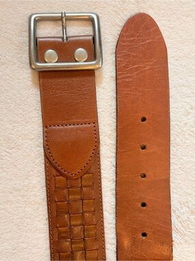 Hollister Brown Woven Statement Leather Belt Silver Buckle Sz S